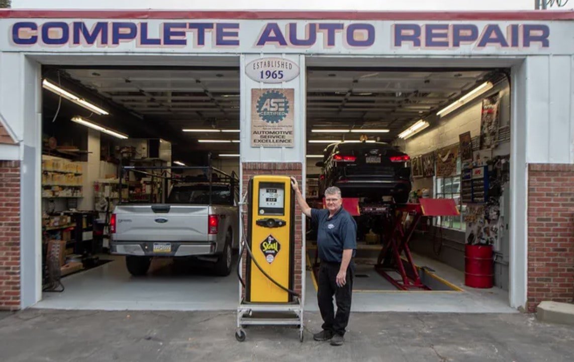 Open service bays at Belmont's Garage